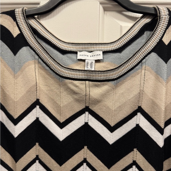 Susan Graver 🫐 Striped Sweater in Black, White, and Tan - Picture 2 of 9